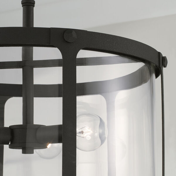 Brennen Black Iron Three-Light Semi-Flush or Pendant with Clear Glass, image 3
