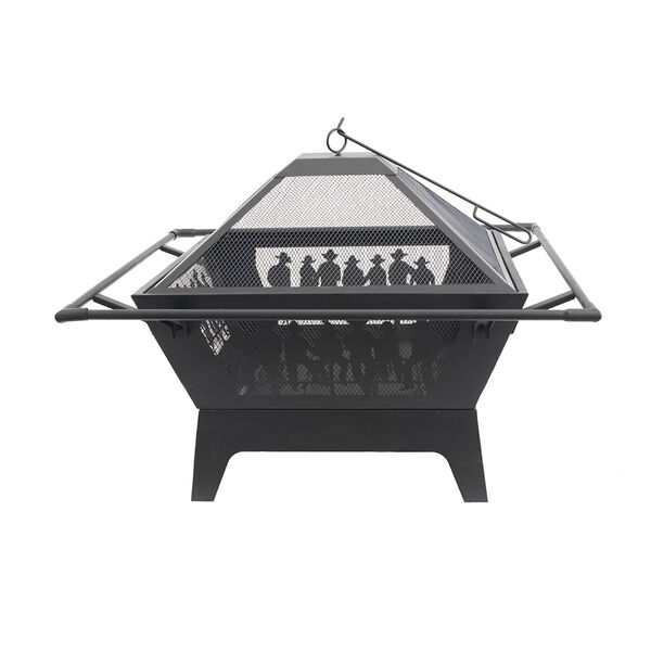 Black 31-Inch Square Fire Pit with Decorative Steel Base, image 1