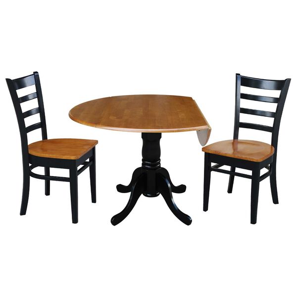 Black and Cherry 42-Inch Dual Drop Leaf Dining Table with Ladderback Chairs, Three-Piece, image 3