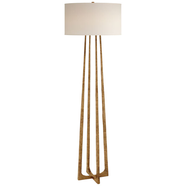 Scala Large Hand-Forged Floor Lamp in Gilded Iron with Natural Percale Shade by Ian K. Fowler, image 1