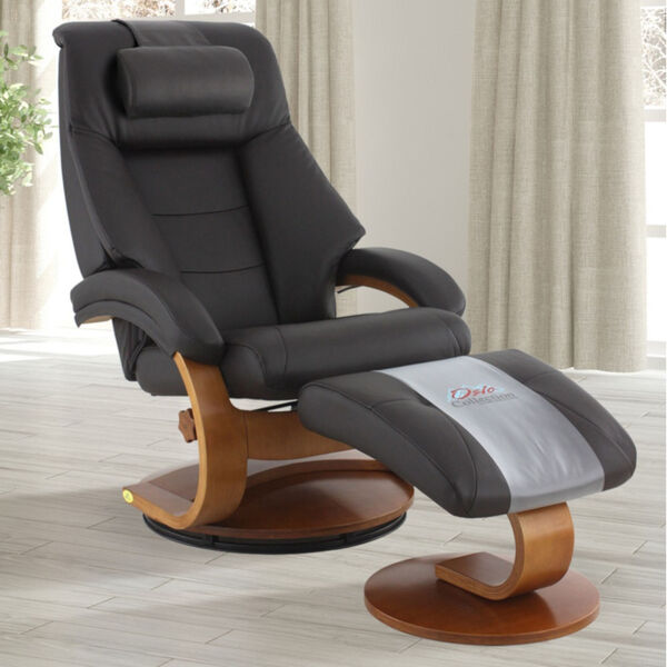 Selby Walnut Espresso Top Grain Leather Manual Recliner with Ottoman and Cervical Pillow, image 1