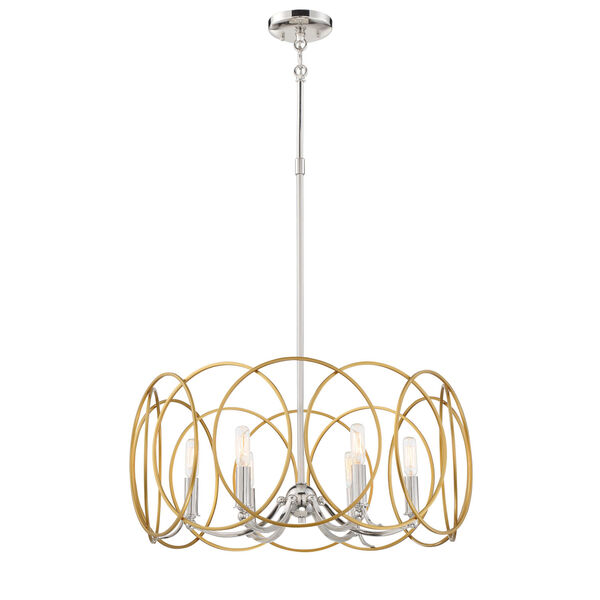 Chassell Painted Honey Gold With Polish Six-Light Pendant, image 1