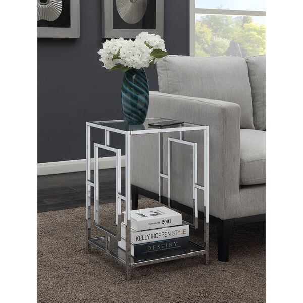 Town Square Glass and Chrome End Table with Shelf, image 3