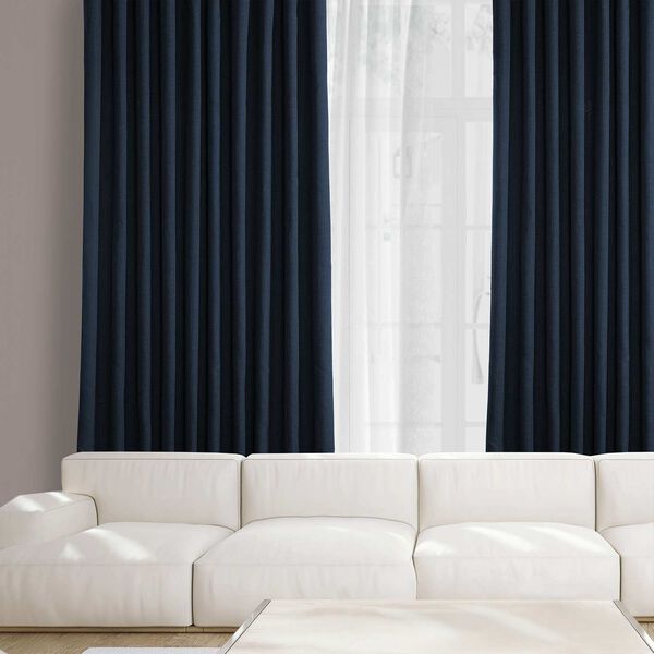 Nightfall Blue Faux Linen Extra Wide Room Darkening Single Panel Curtain, image 2
