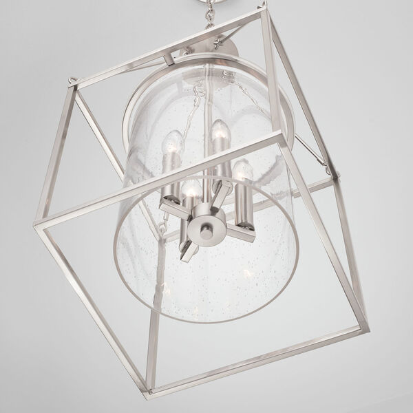 Brushed Nickel Four-Light Pendant with Clear Seeded Glass, image 3