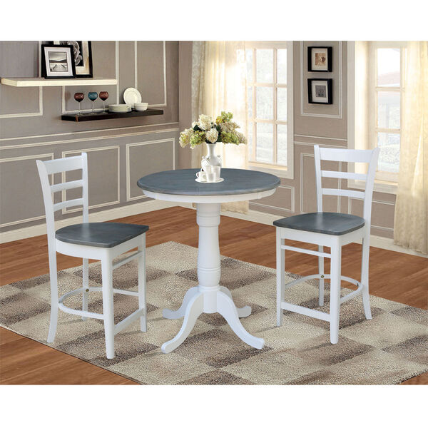 Emily White and Heather Gray 30-Inch Round Pedestal Gathering Height Table With Counter Height Stools, Three-Piece, image 2