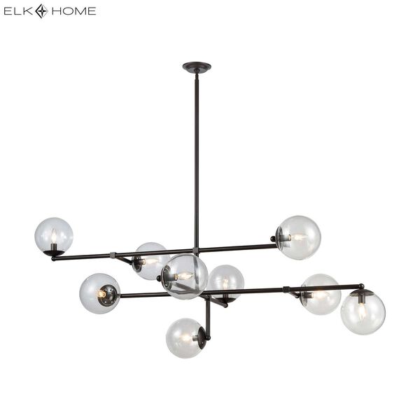Communique Oiled Bronze with Clear Glass Nine-Light Chandelier, image 2