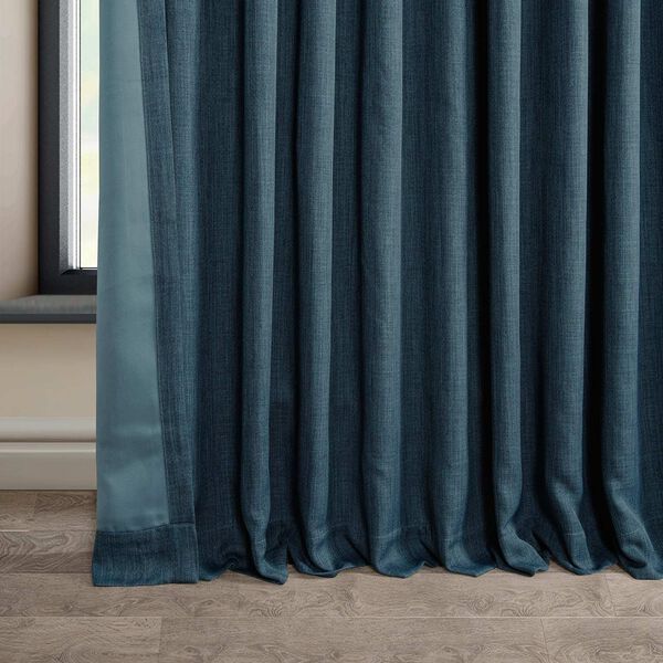 Story Blue Faux Linen Extra Wide Room Darkening Single Panel Curtain, image 7