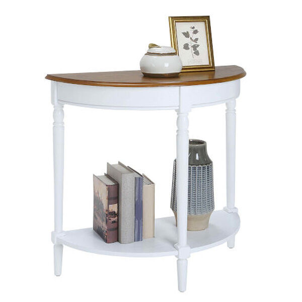 French Country Dark Walnut and White Half Round Entryway Table with Shelf, image 3