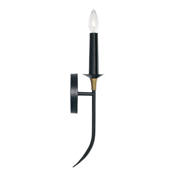 Amara Matte Black with Brass One-Light Sconce with and Brass Wrapped Detail, image 5