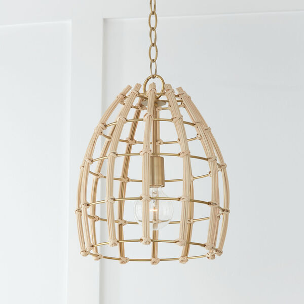 Wren Matte Brass One-Light Pendant Made with Handcrafted Rattan, image 5