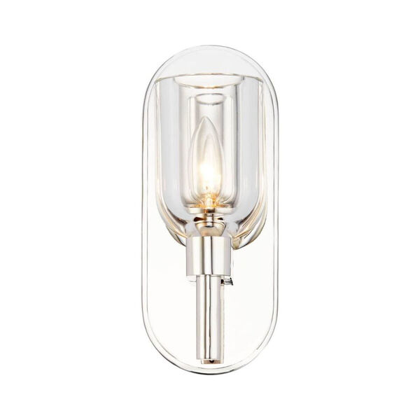 Lucian Polished Nickel One-Light Bath Vanity with Clear Crystal Glass Shade, image 1