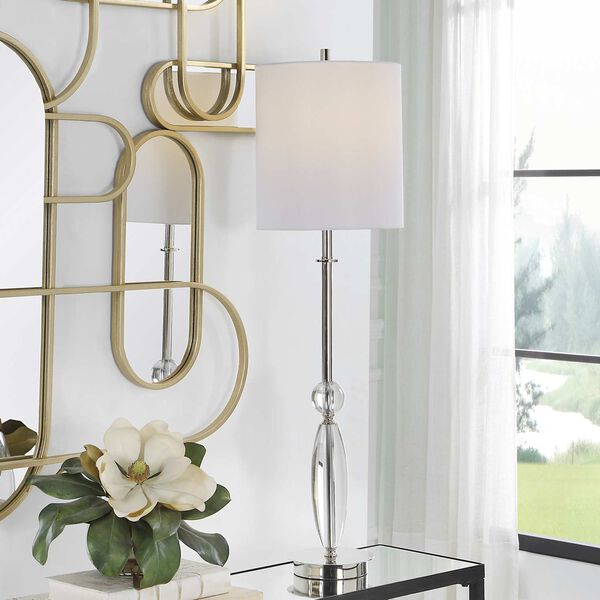 Sceptre Polished Nickel and White Crystal Buffet Lamp, image 2