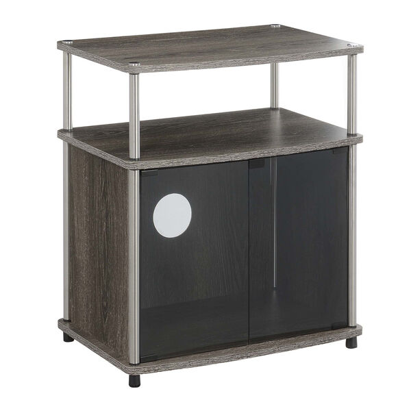 Designs2Go Weathered Gray TV Stand with Black Glass Storage Cabinet and Shelf, image 1