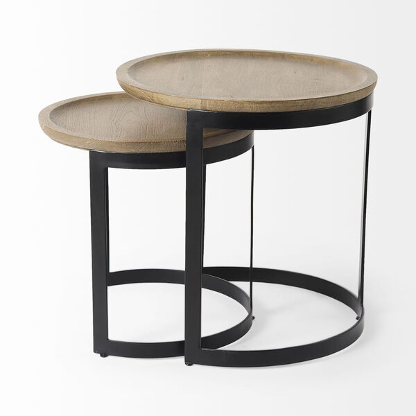 Aisley Light Brown and Black Round Nesting Side Table, Set of 2, image 3