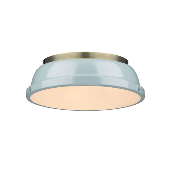 Duncan Aged Brass Two-Light Flush Mount with Seafoam Shades, image 1