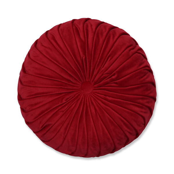Red Round Pleated Velvet 14-Inch Pillow, image 2