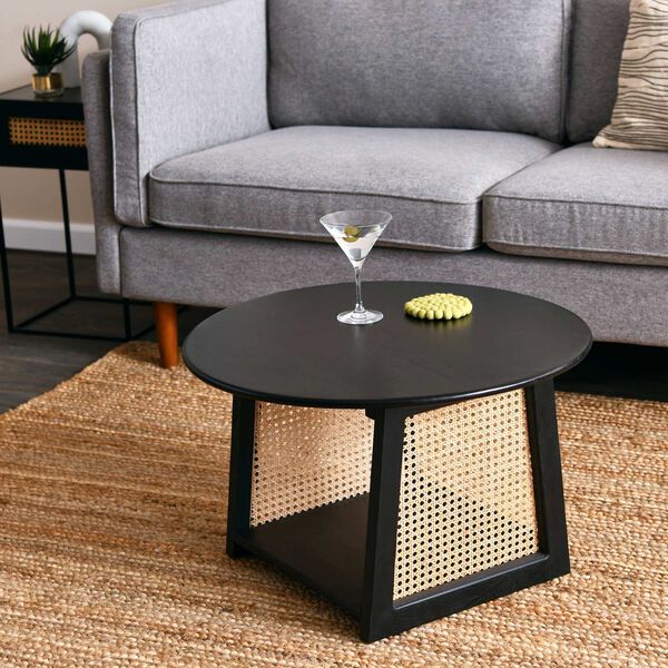 Black Mango Wood with Woven Cane Coffee Table, image 6