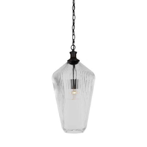 Carina Matte Black 10-Inch One-Light Pendant with Clear Ribbed Glass Shade, image 1