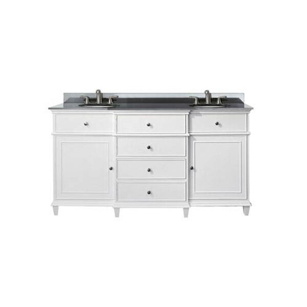 Windsor 60-Inch White Vanity with Black Granite top and Dual Undermount Sinks, image 1