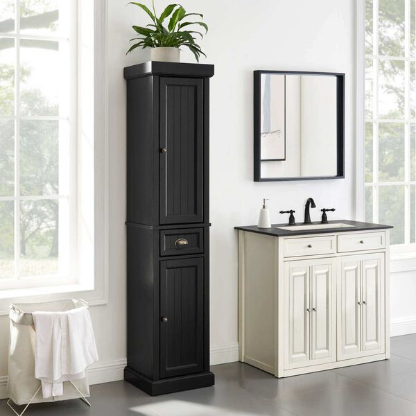 Seaside Distressed Black Tall Linen Cabinet, image 1