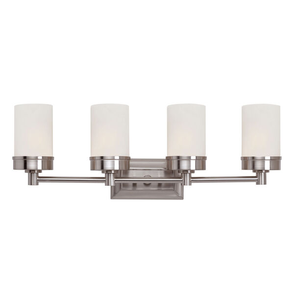 Brushed Nickel Urban Swag 4 Light Wall Bar with White Frosted Glass, image 1