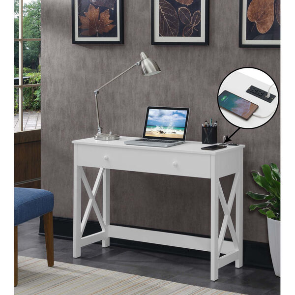 Oxford White Desk with Charging Station, image 2