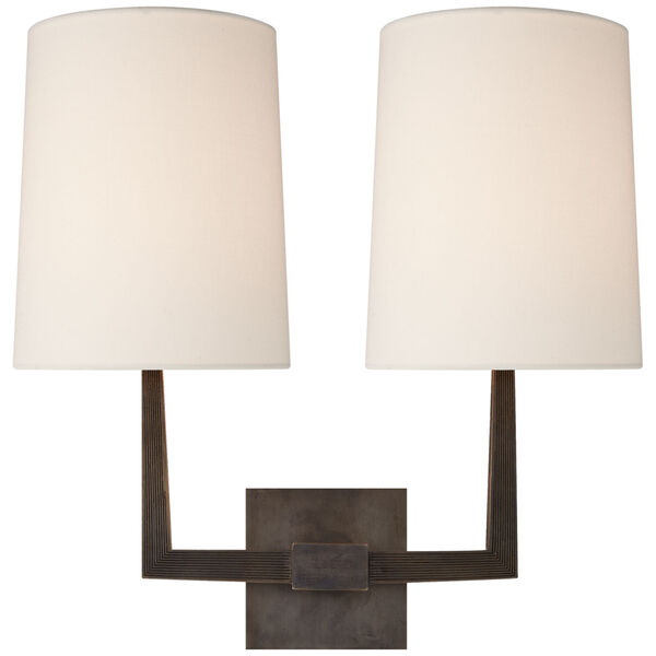 Ojai Large Double Sconce in Bronze with Linen Shade by Barbara Barry, image 1