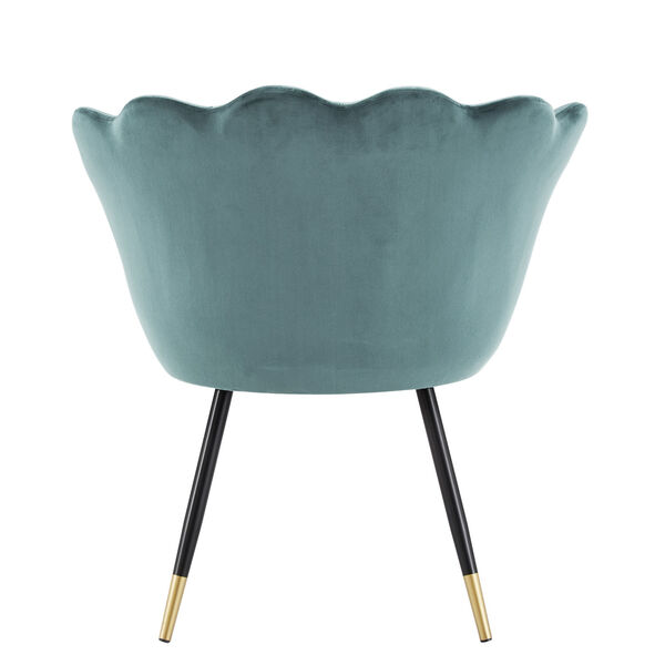 Stella Blue Velvet Seashell Armless Chair with Black and Gold Leg, image 4