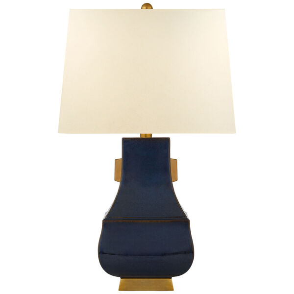 Kang Jug Large Table Lamp in Mixed Blue Brown and Burnt Gold Accent with Natural Percale Shade by Chapman and Myers, image 1