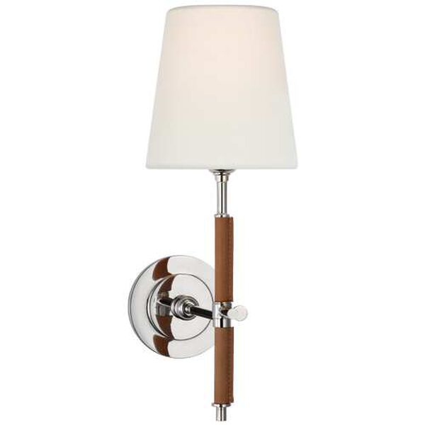 Bryant Polished Nickel and Natural One-Light Wall Sconce with Linen Shade by Thomas O'Brien, image 1