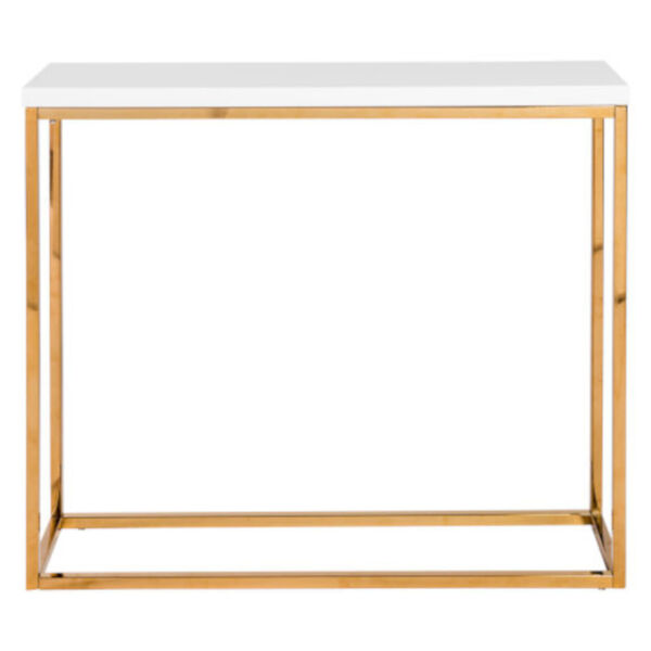 Maeve High Gloss White and Gold Stainless Steel Console Table, image 1