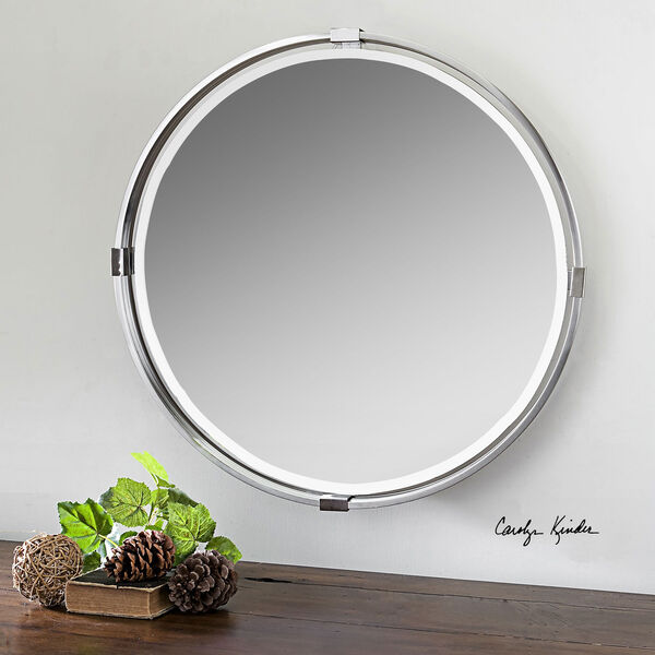 Tazlina Nickel Brushed Nickel Round Mirror, image 1