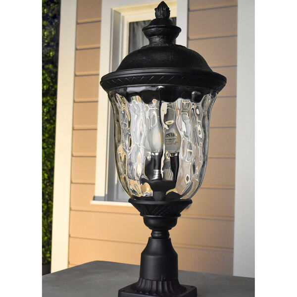 Carriage House Oriental Bronze Three-Light Outdoor Post Light with Water Glass, image 3