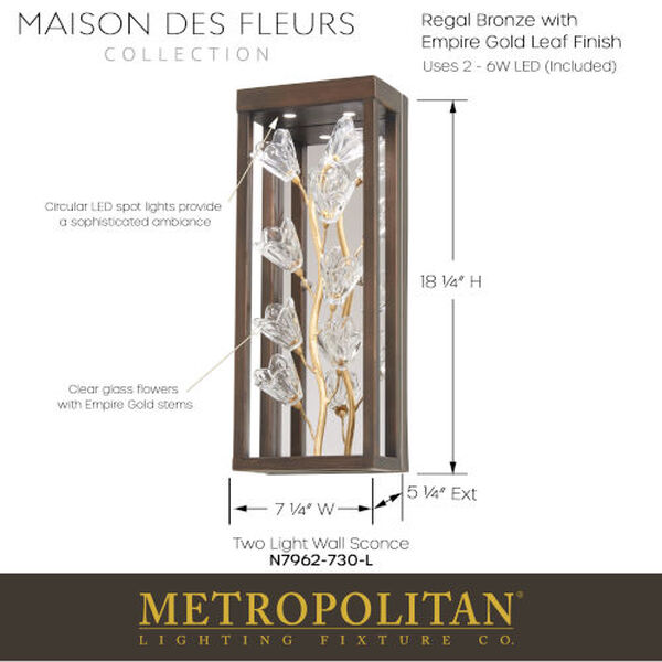 Maison Des Fleurs Regal Bronze with Empire Gold LED Wall Sconce, image 3