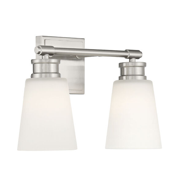 Lowry Brushed Nickel 14-Inch Two-light Bath Vanity with Milk Glass Shade, image 4