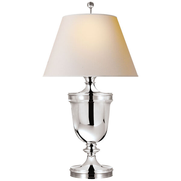 Classical Urn Form Large Table Lamp in Polished Silver with Natural Paper Shade by Chapman and Myers, image 1