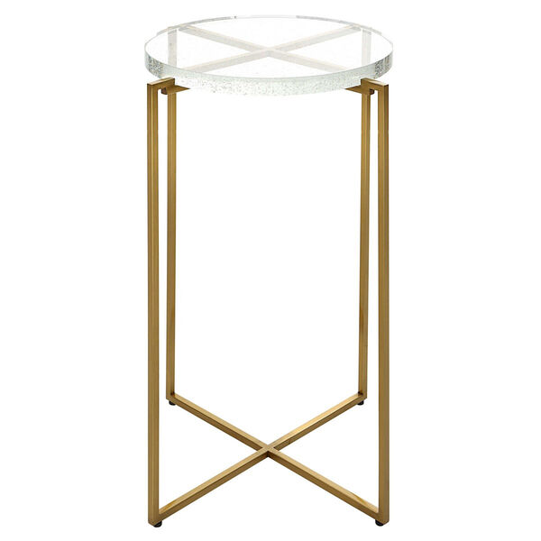 Star Crossed Brushed Gold Accent Table with Seeded Glass Top, image 4