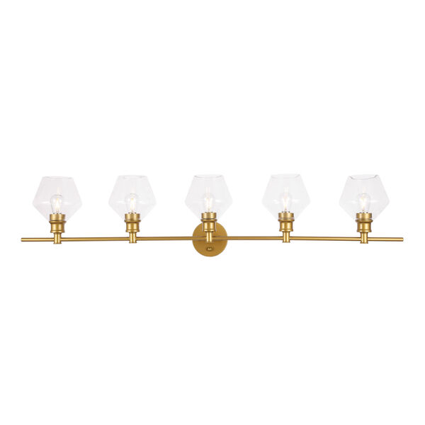 Gene Brass Five-Light Bath Vanity with Clear Glass, image 1