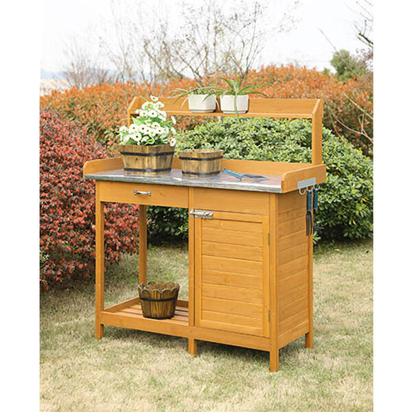 Deluxe Light Oak Garden Potting Bench with Cabinet, image 2