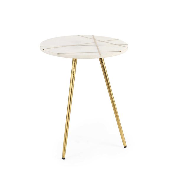 Vivienne White Marble with Antique Gold Metal Small Side Table, image 3