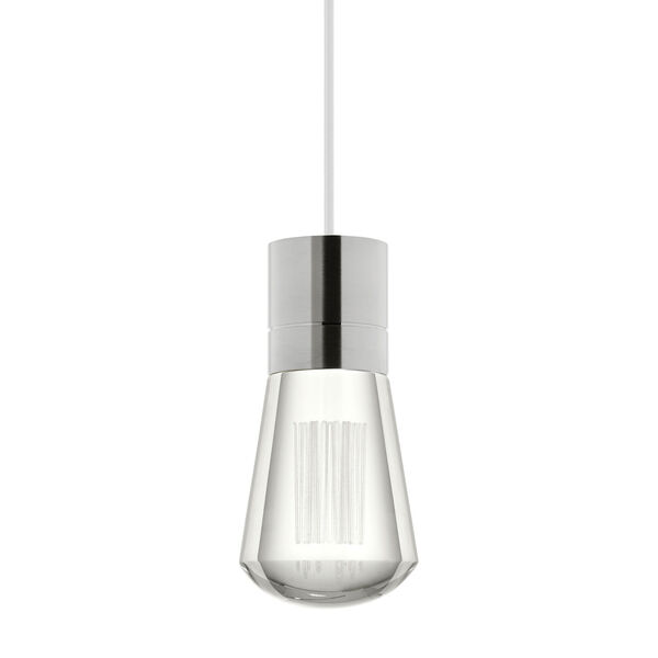 Alva Satin Nickel  LED Mini Pendant with Clear Shade and White Stem, image 1