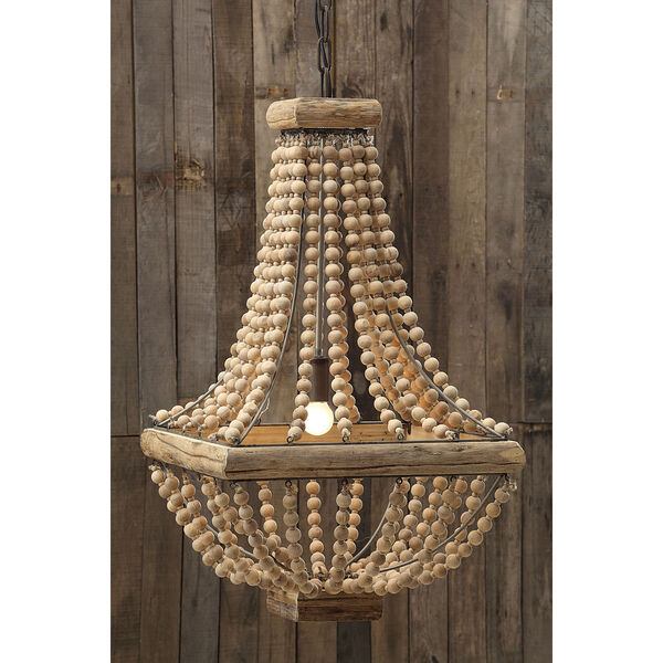 Brown Metal Chandelier with Wood Beads, image 1