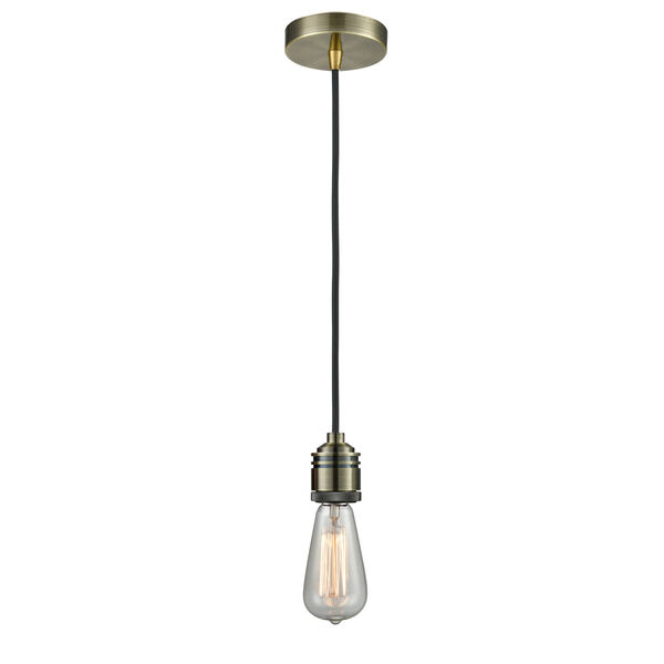 Winchester Antique Brass Two-Inch One-Light Mini Pendant with Black Cord, image 1