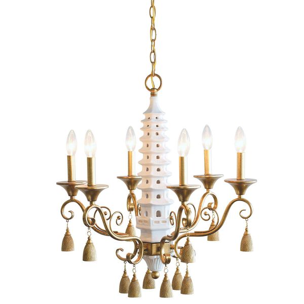 Oh Pagoda White Gold Six-Light Chandelier, image 4