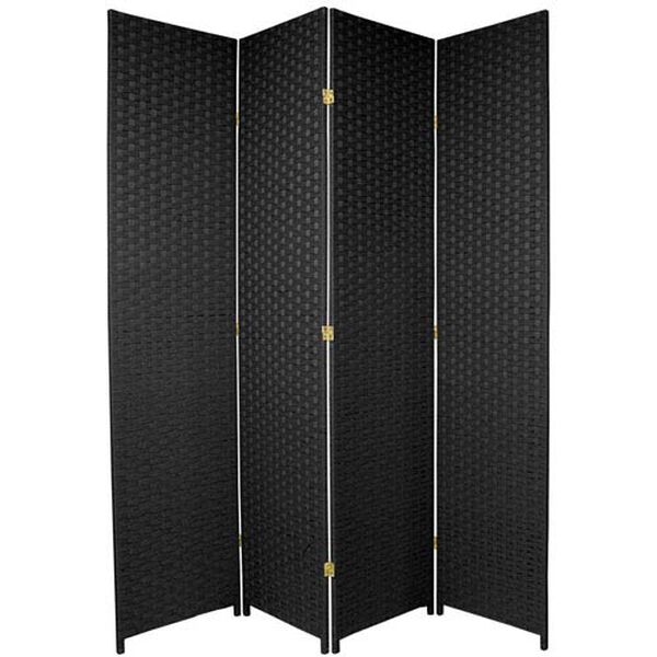 Seven Ft. Tall Woven Fiber Room Divider Black Four Panel, Width - 78 Inches, image 1