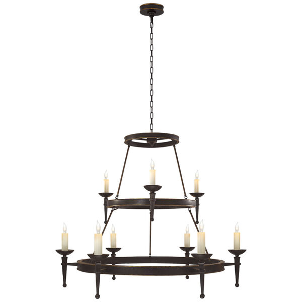 Dorset Large Torch Chandelier in Weathered Iron with Antique Gold Accents by Chapman and Myers, image 1