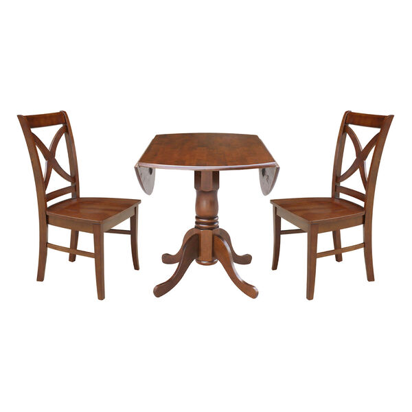 Espresso 42-Inch Dual Drop Leaf Table with Two Cross Back Dining Chair, Three-Piece, image 5