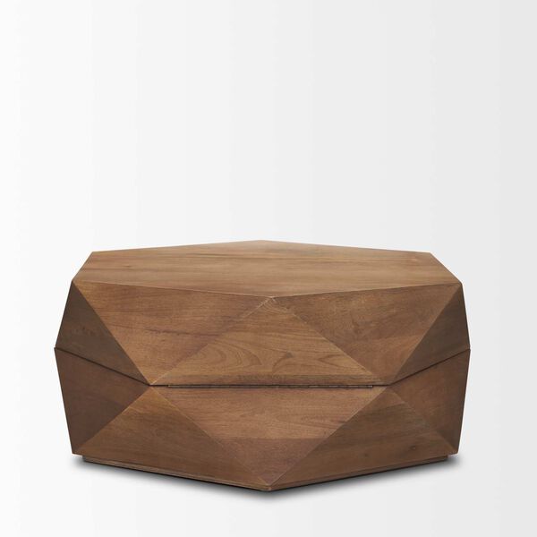 Arreto Brown Hexagonal Hinged Wood Top and Base Coffee Table, image 4