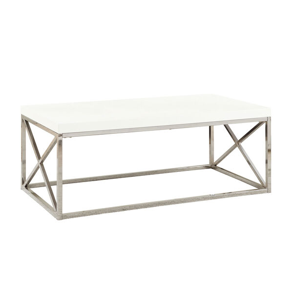 Coffee Table - Glossy White with Chrome Metal, image 2